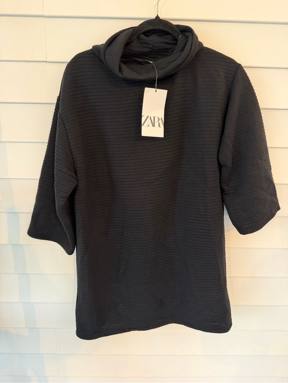 Zara Black Textured Funnel Neck Tunic